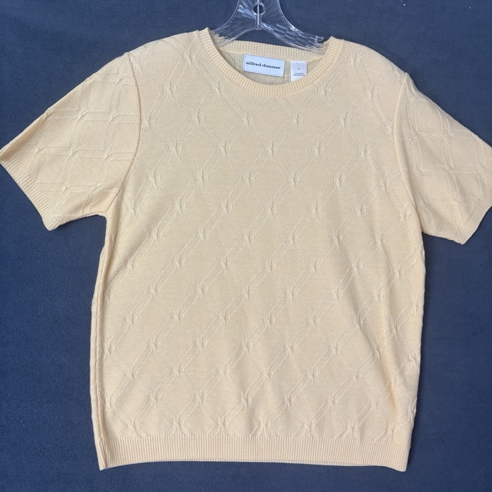 Alfred dunner Sweater Small Butter Yellow Diamond Cable Knit USA Butter Mom Y2K